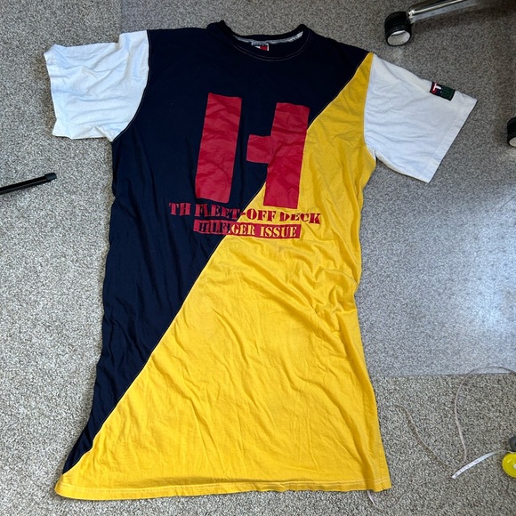 Tommy Hilfiger tee shirt dress vintage retro color-block patch XL Off Deck - Picture 1 of 7
